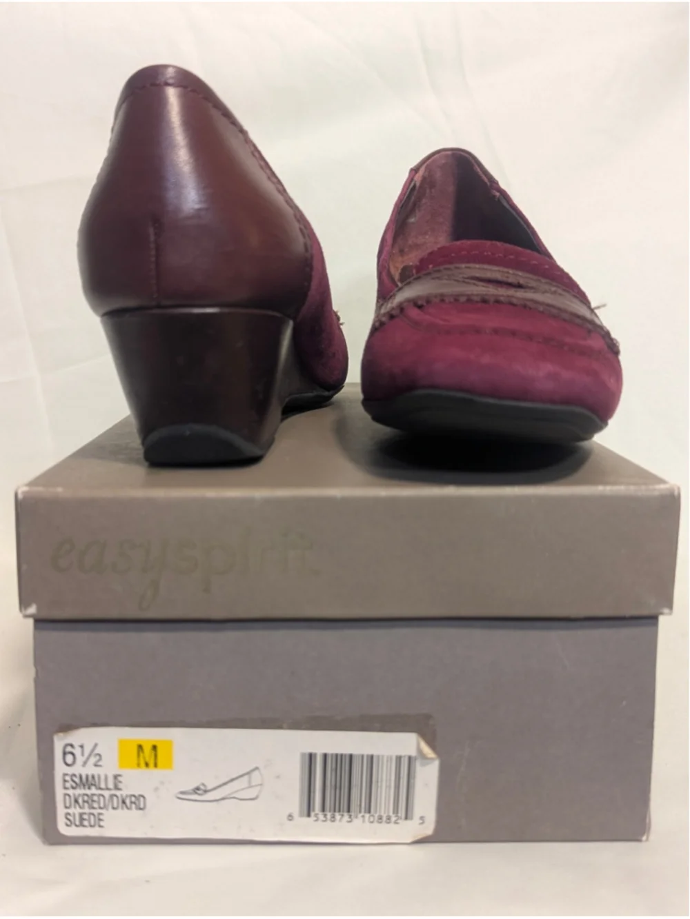 Easy Spirit Esmallie Dark Red Suede Wedge Loafers Size 6.5